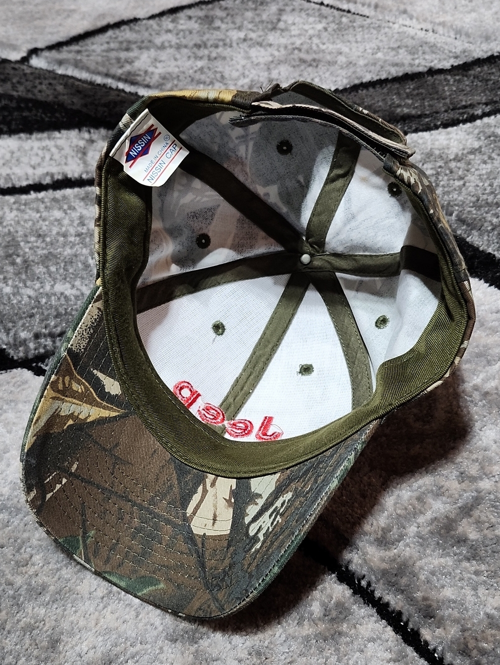 VINTAGE NISSIN JEEP RED EMBROIDERED CAMOUFLAGE COLLECTIBLE BASEBALL CAP HAT - Picture 8 of 13